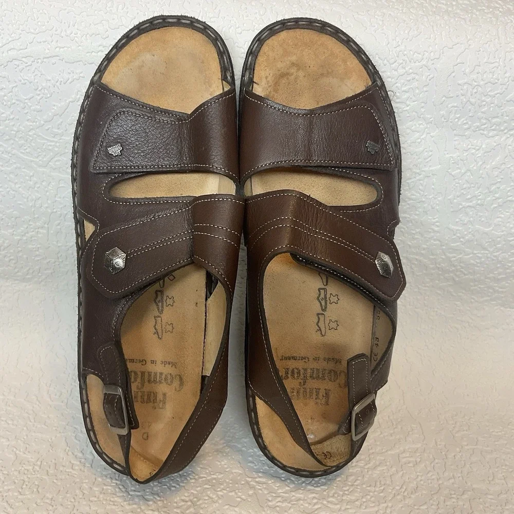 Finn Comfort Women's Brown Leather Casual Sandals Size 43/11.5-12 Strappy Buckle